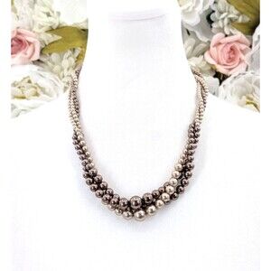 RMN Signed Triple Strand Brown Chunky Vtg Twisted Faux Pearl Statement Necklace